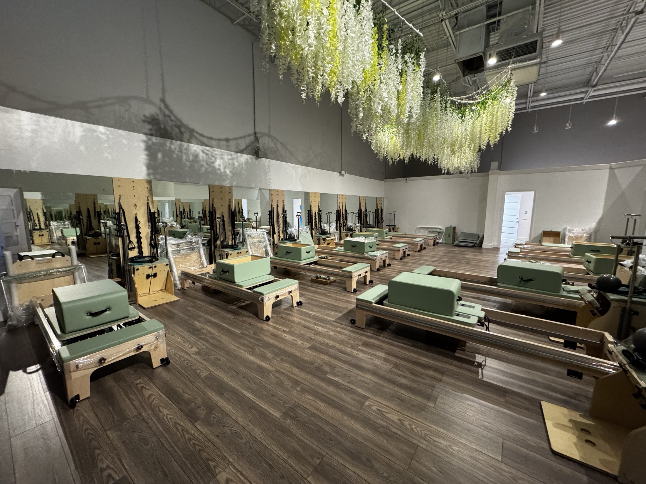Close view of the custom mint Pilates equipment